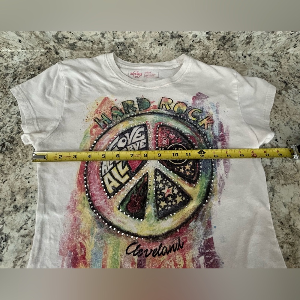Hard Rock Cafe Cleveland Y2K Graphic Rhinestone Splatter Shirt Logo Size M - Picture 6 of 7